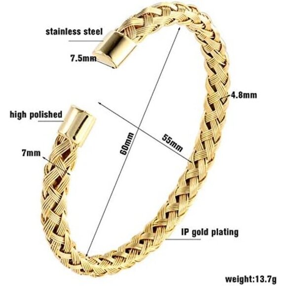 Stainless Steel Cable Wire Cuff Bracelets Charm Bangles 18K Gold Rose Gold - Picture 2 of 7